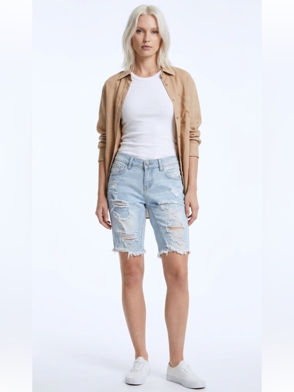 Denim Bermuda Distressed Jean Shorts